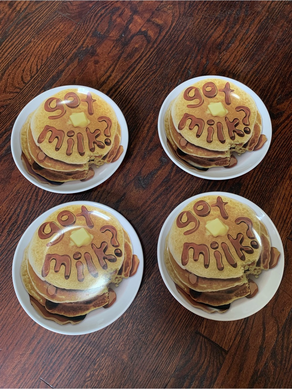 Vintage Got Milk? Pancake Illusion Ceramic Dinner Plates - 4 Piece Novelty Set